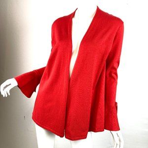 Carmen Mark Valvo NWOT Long Flared Red Cardigan with Bows